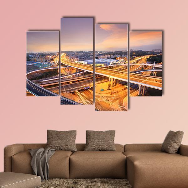 Overpass In The Night Canvas Wall Art-4 Pop-Gallery Wrap-50" x 32"-Tiaracle