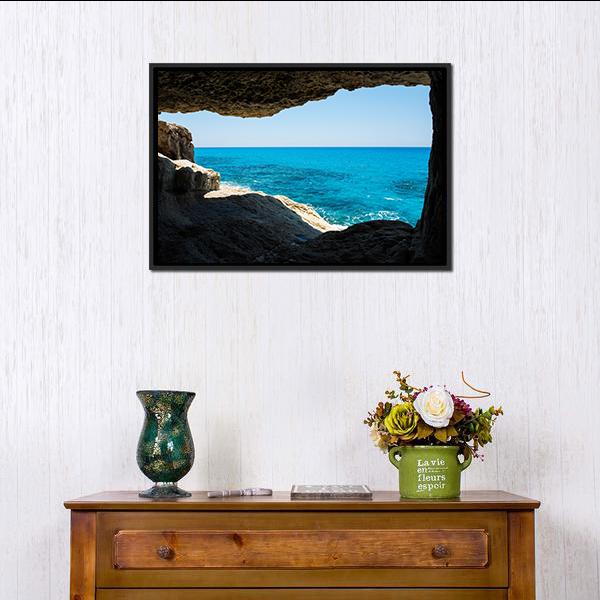Beautiful Sea Caves Canvas Wall Art-1 Piece-Floating Frame-24" x 16"-Tiaracle