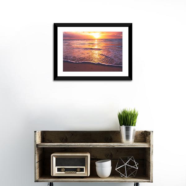 Beautiful Sea Sunset Canvas Wall Art-1 Piece-Framed Print-20" x 16"-Tiaracle