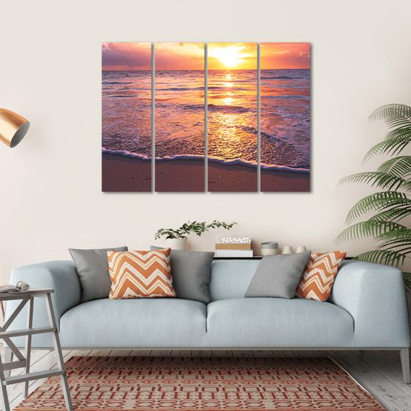 Beautiful Sea Sunset Canvas Wall Art-4 Horizontal-Gallery Wrap-34" x 24"-Tiaracle