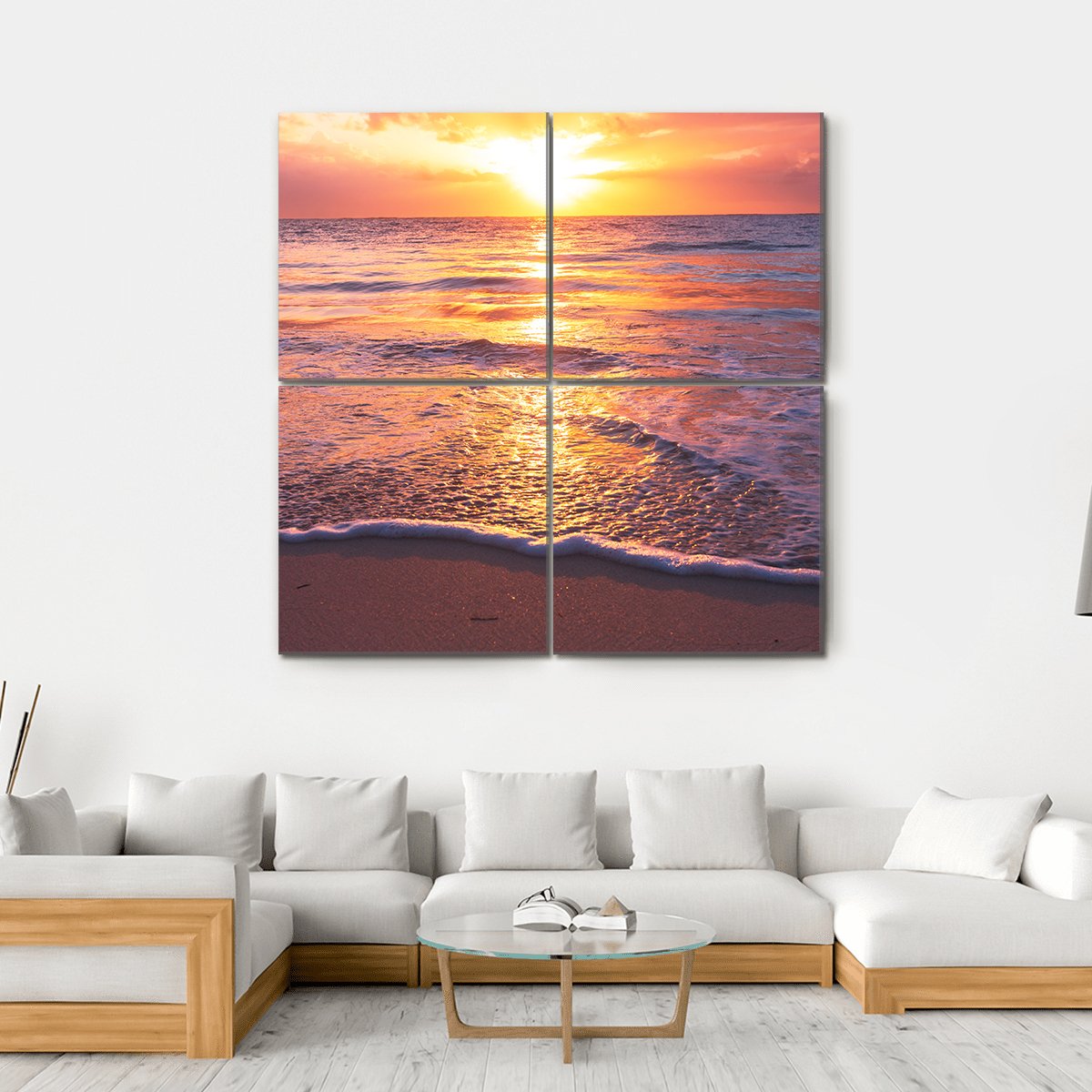 Beautiful Sea Sunset Canvas Wall Art-4 Square-Gallery Wrap-17" x 17"-Tiaracle
