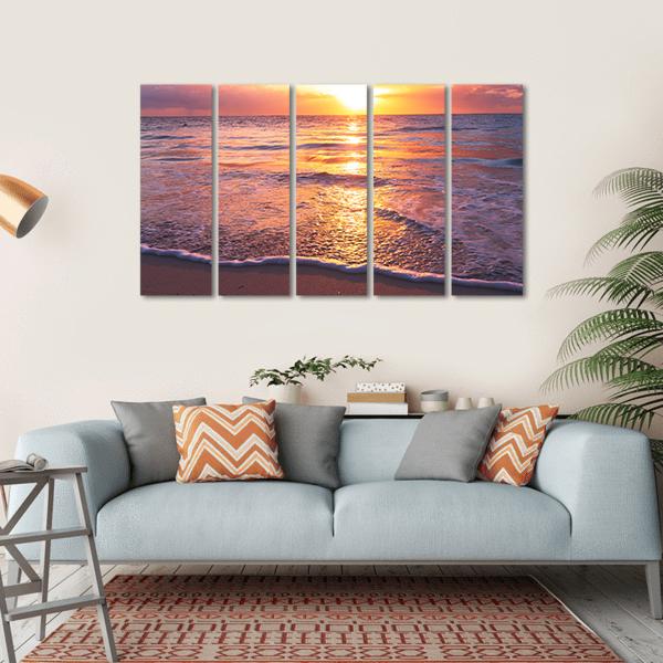 Beautiful Sea Sunset Canvas Wall Art-5 Horizontal-Gallery Wrap-22" x 12"-Tiaracle