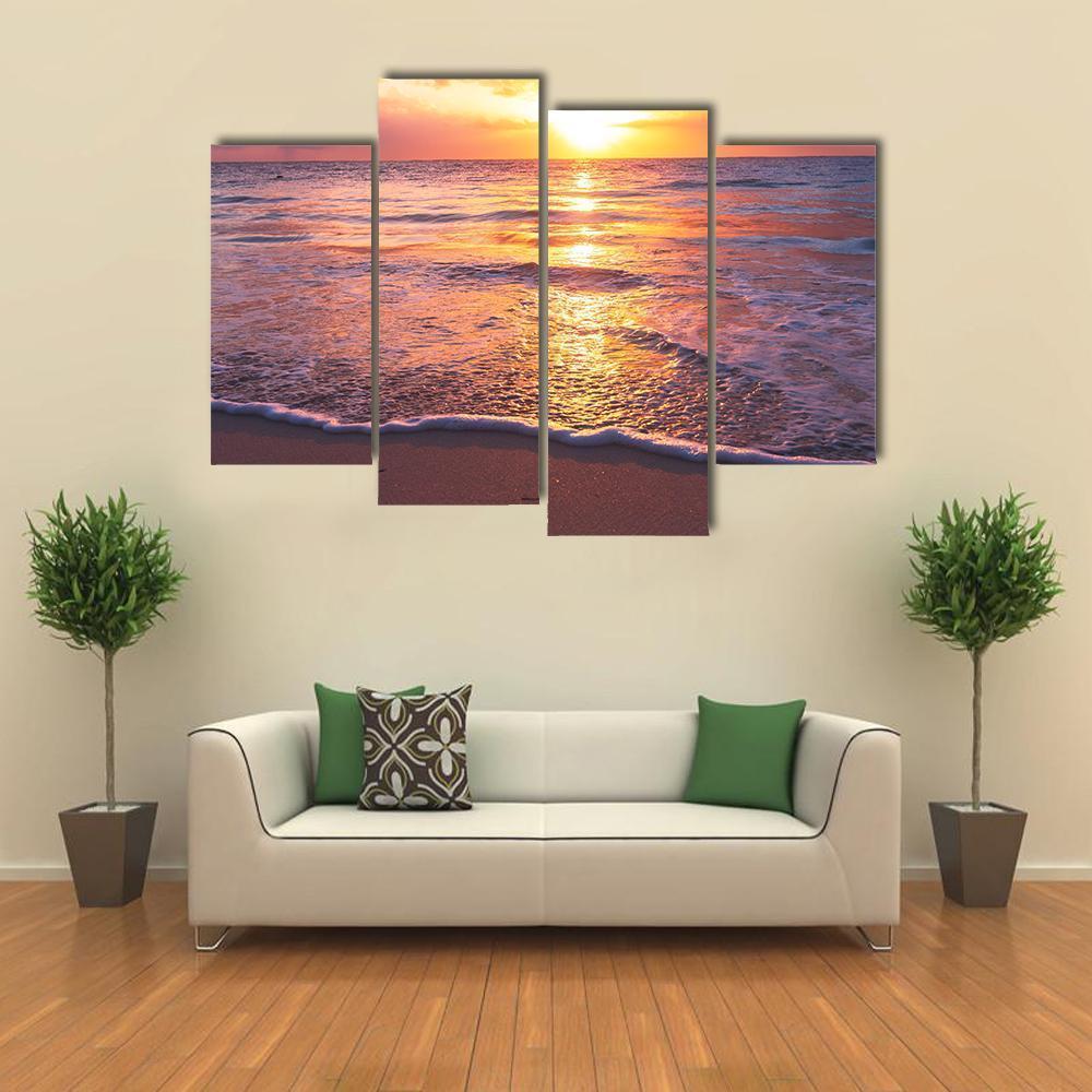 Beautiful Sea Sunset Canvas Wall Art-4 Pop-Gallery Wrap-50" x 32"-Tiaracle