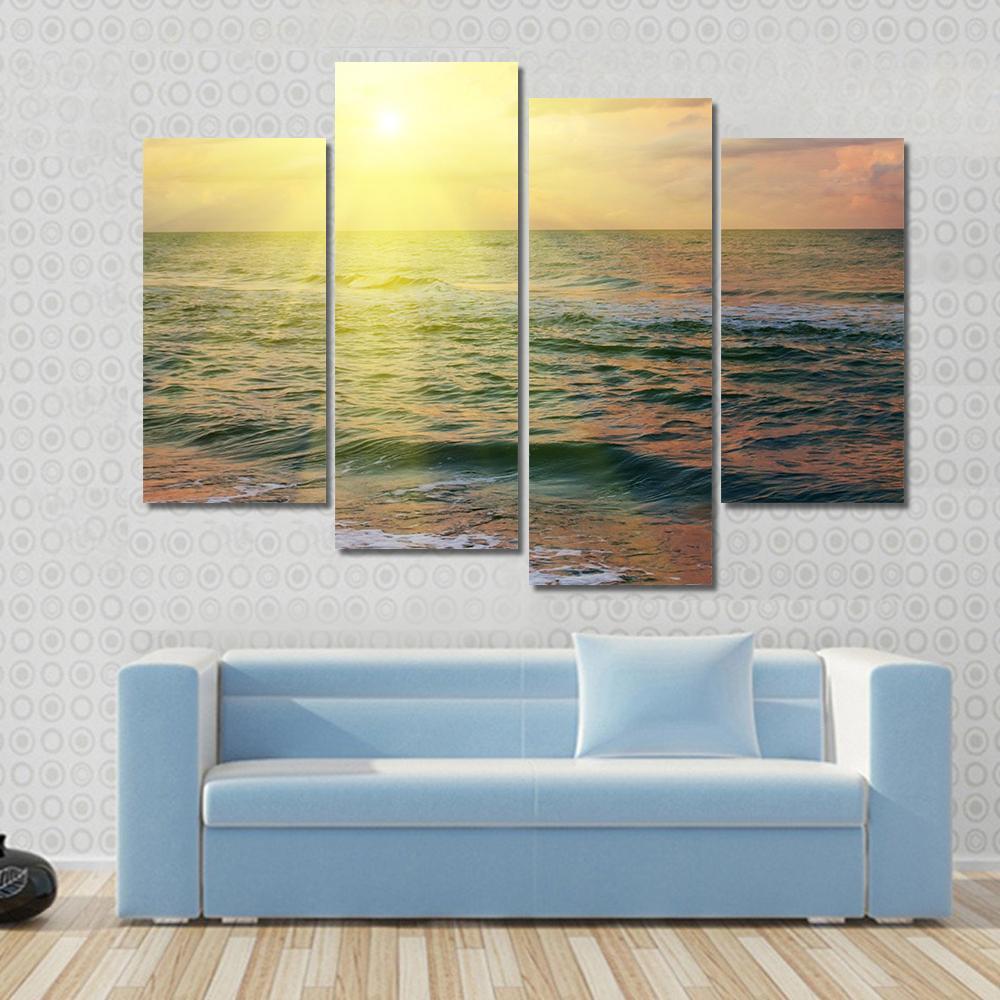 Beautiful Sea Sunset Canvas Wall Art-4 Pop-Gallery Wrap-50" x 32"-Tiaracle