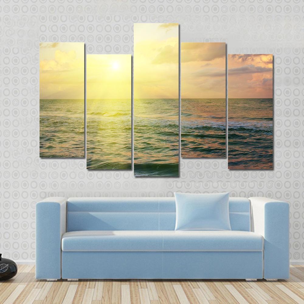 Beautiful Sea Sunset Canvas Wall Art-5 Pop-Gallery Wrap-47" x 32"-Tiaracle