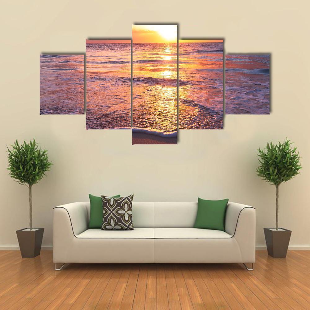 Beautiful Sea Sunset Canvas Wall Art-5 Star-Gallery Wrap-62" x 32"-Tiaracle