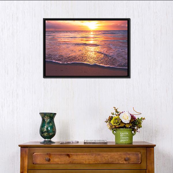 Beautiful Sea Sunset Canvas Wall Art-1 Piece-Floating Frame-24" x 16"-Tiaracle