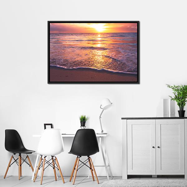 Beautiful Sea Sunset Canvas Wall Art-3 Horizontal-Gallery Wrap-25" x 16"-Tiaracle