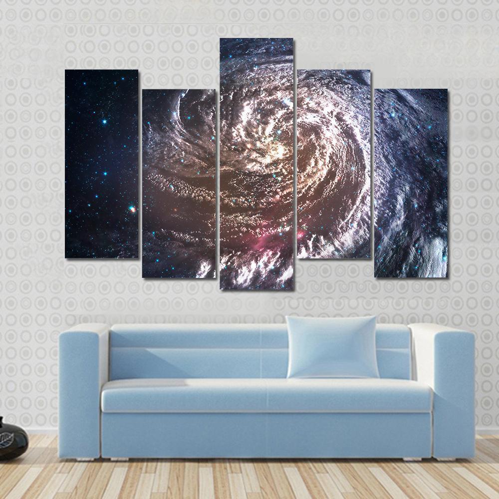 Beautiful Spiral Galaxy In Deep Space Canvas Wall Art-5 Pop-Gallery Wrap-47" x 32"-Tiaracle