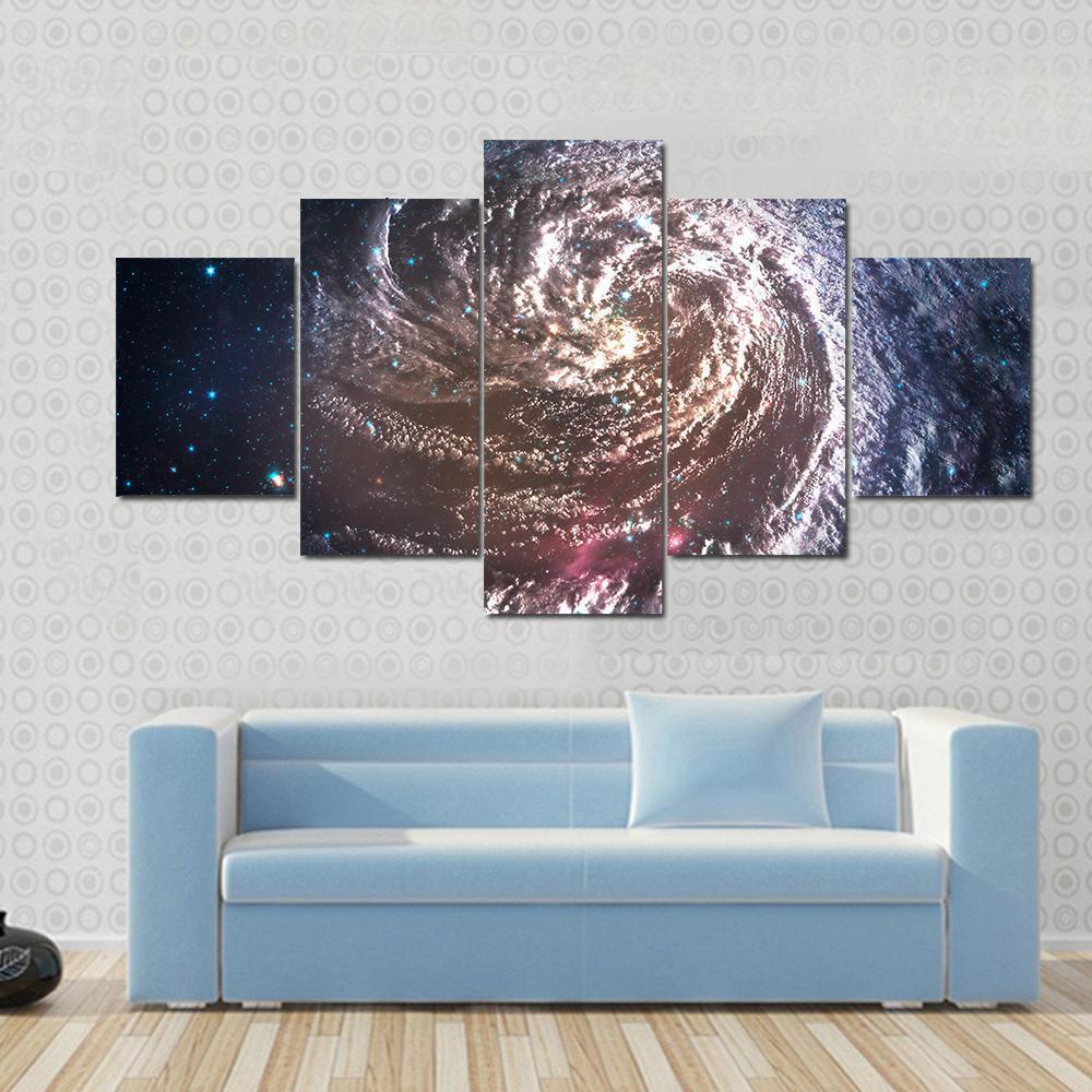 Beautiful Spiral Galaxy In Deep Space Canvas Wall Art-5 Star-Gallery Wrap-62" x 32"-Tiaracle