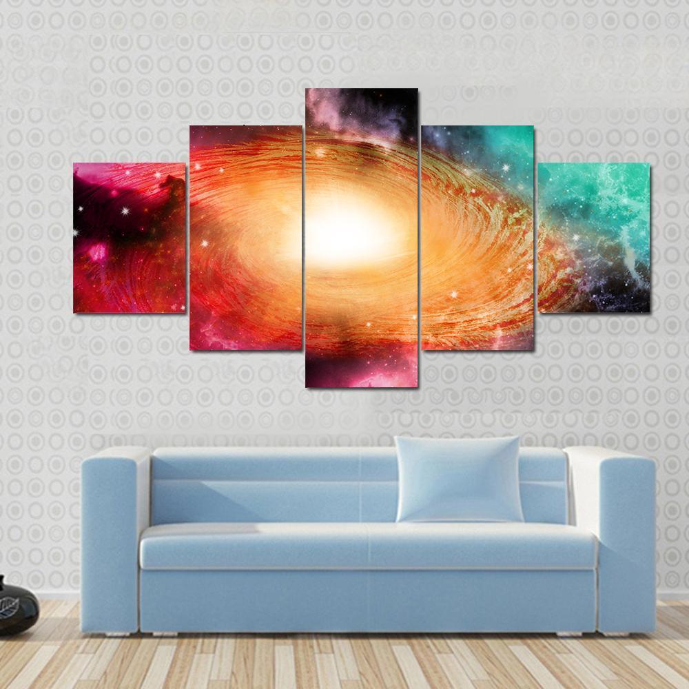 Beautiful Spiral Galaxy Canvas Wall Art-5 Star-Gallery Wrap-62" x 32"-Tiaracle