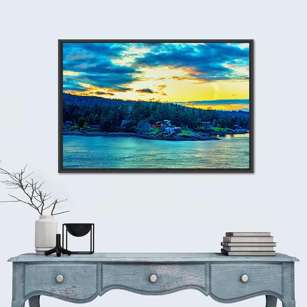 Beautiful Strait Of Georgia Landscape Canvas Wall Art-1 Piece-Floating Frame-24" x 16"-Tiaracle