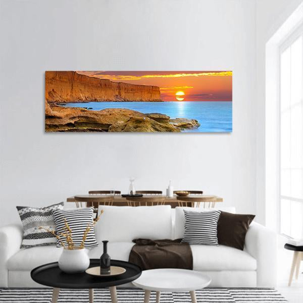 Summer Seascape Sunrise Panoramic Canvas Wall Art-1 Piece-36" x 12"-Tiaracle
