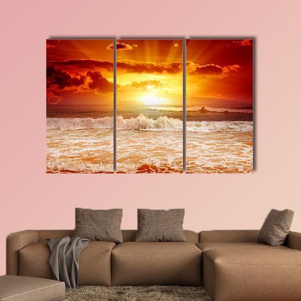 Sunset Above The Sea Canvas Wall Art-3 Horizontal-Gallery Wrap-25" x 16"-Tiaracle