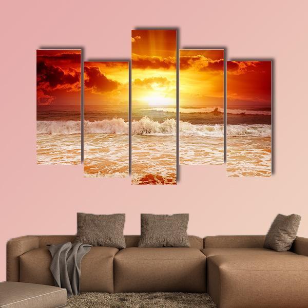 Sunset Above The Sea Canvas Wall Art-5 Star-Gallery Wrap-62" x 32"-Tiaracle