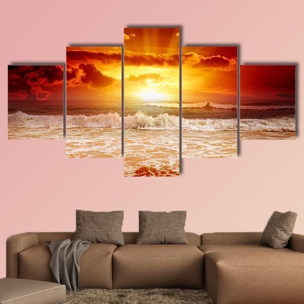 Sunset Above The Sea Canvas Wall Art-5 Star-Gallery Wrap-62" x 32"-Tiaracle