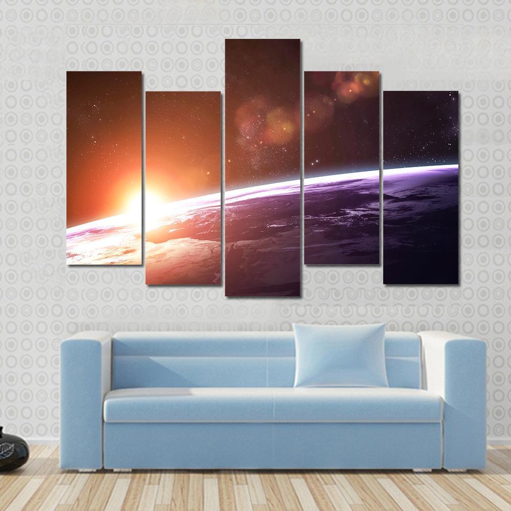 Beautiful Sunset On Planet Earth Canvas Wall Art-5 Pop-Gallery Wrap-47" x 32"-Tiaracle