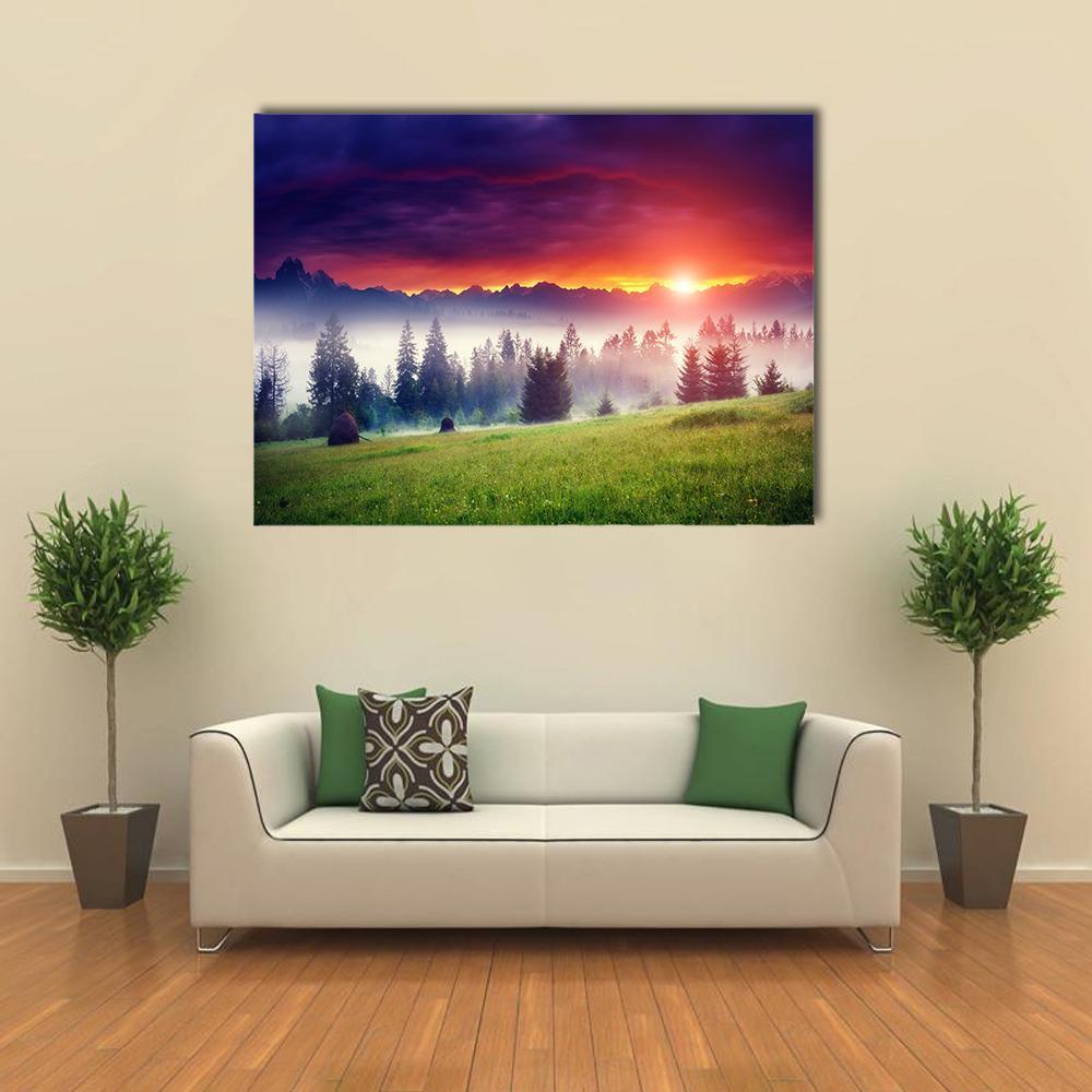 Sunset On The Hilly Place Canvas Wall Art-1 Piece-Gallery Wrap-36" x 24"-Tiaracle