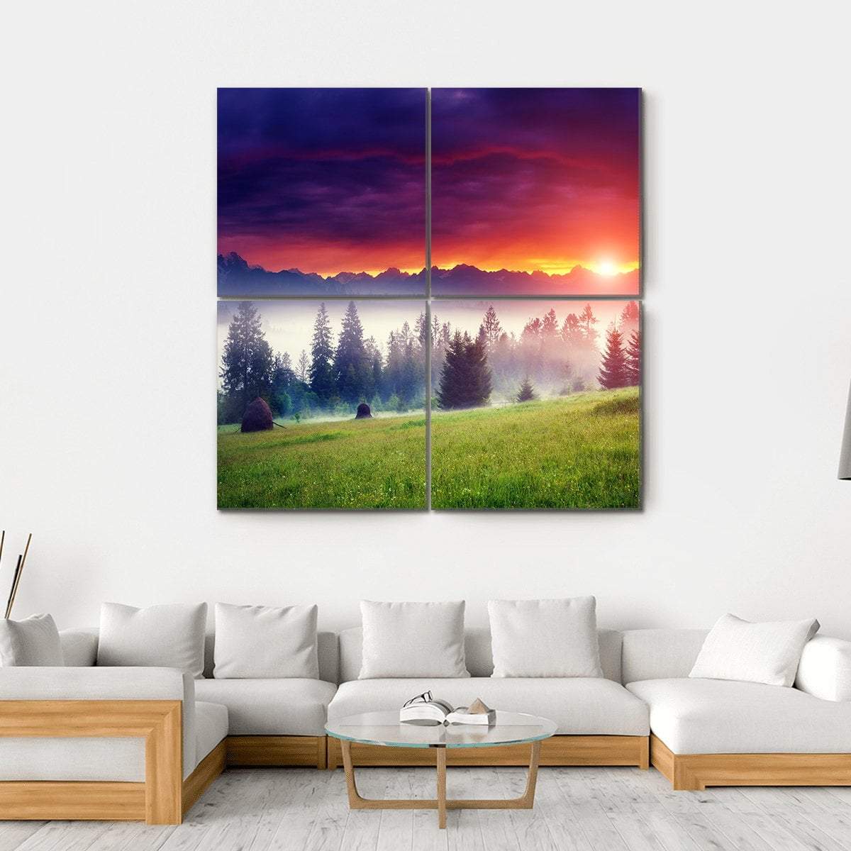 Sunset On The Hilly Place Canvas Wall Art-4 Square-Gallery Wrap-17" x 17"-Tiaracle
