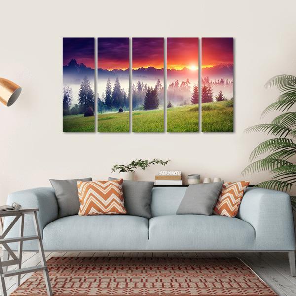 Sunset On The Hilly Place Canvas Wall Art-4 Horizontal-Gallery Wrap-34" x 24"-Tiaracle