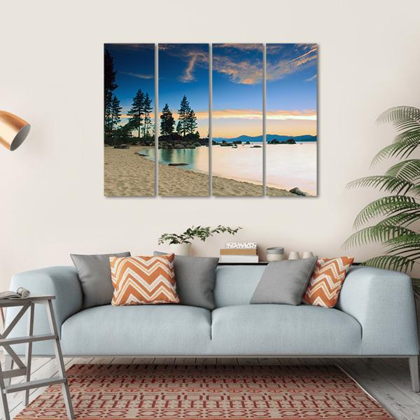 Beautiful Tahoe Lake After Sunset Canvas Wall Art-4 Horizontal-Gallery Wrap-34" x 24"-Tiaracle