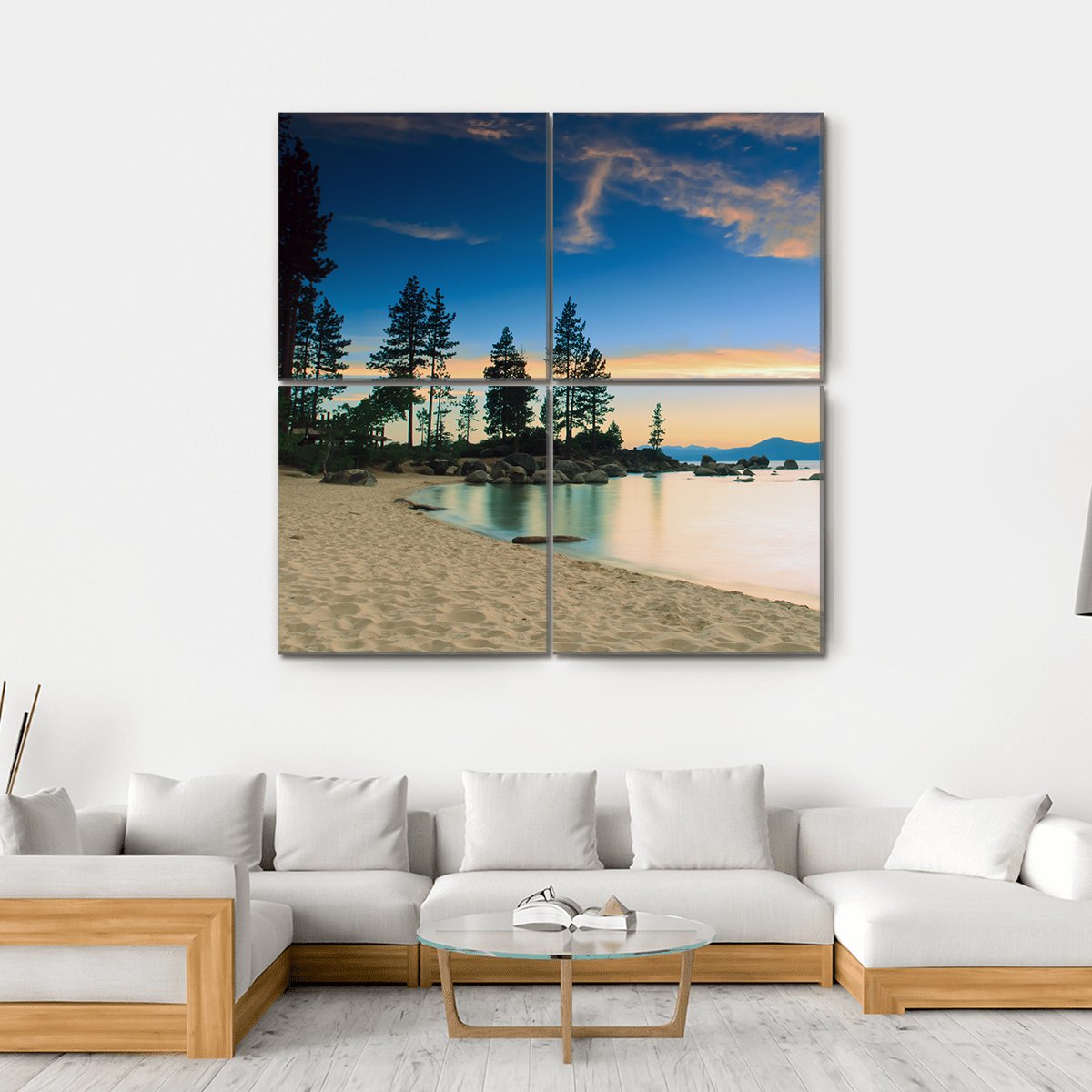 Beautiful Tahoe Lake After Sunset Canvas Wall Art-4 Square-Gallery Wrap-17" x 17"-Tiaracle