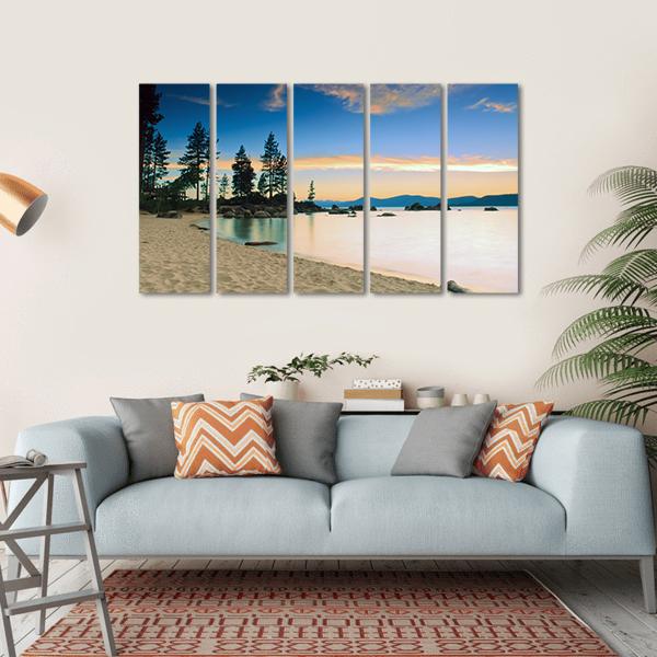 Beautiful Tahoe Lake After Sunset Canvas Wall Art-5 Horizontal-Gallery Wrap-22" x 12"-Tiaracle
