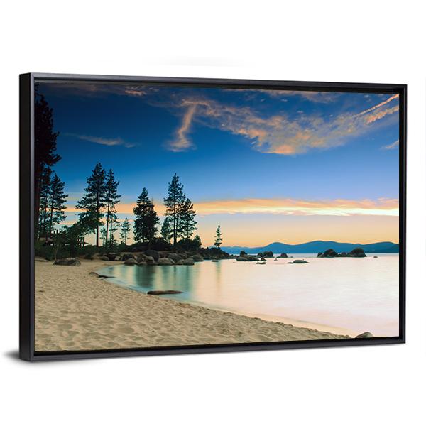 Beautiful Tahoe Lake After Sunset Canvas Wall Art-3 Horizontal-Gallery Wrap-25" x 16"-Tiaracle