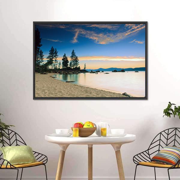 Beautiful Tahoe Lake After Sunset Canvas Wall Art-5 Horizontal-Gallery Wrap-22" x 12"-Tiaracle