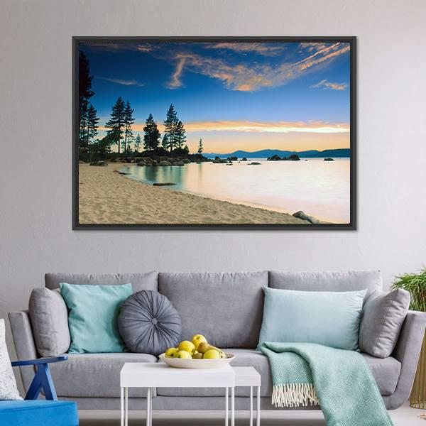 Beautiful Tahoe Lake After Sunset Canvas Wall Art-5 Horizontal-Gallery Wrap-22" x 12"-Tiaracle