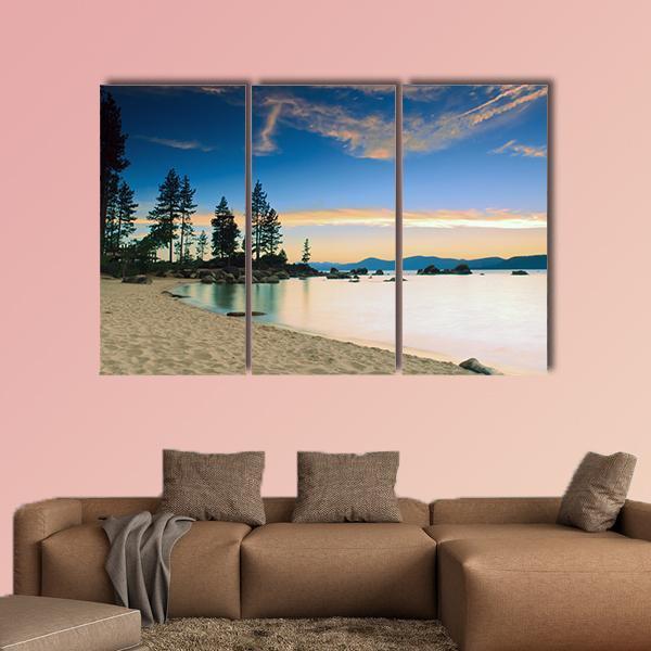 Beautiful Tahoe Lake After Sunset Canvas Wall Art-3 Horizontal-Gallery Wrap-37" x 24"-Tiaracle