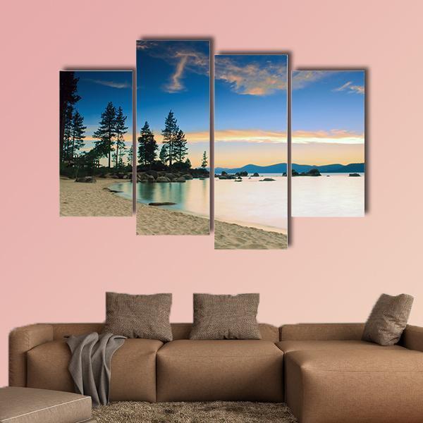 Beautiful Tahoe Lake After Sunset Canvas Wall Art-4 Pop-Gallery Wrap-50" x 32"-Tiaracle