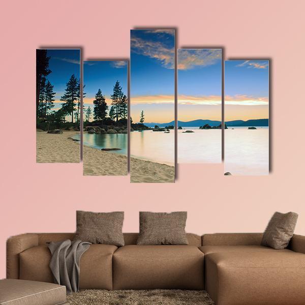 Beautiful Tahoe Lake After Sunset Canvas Wall Art-5 Pop-Gallery Wrap-47" x 32"-Tiaracle