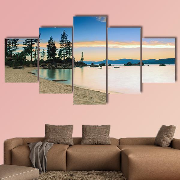 Beautiful Tahoe Lake After Sunset Canvas Wall Art-5 Star-Gallery Wrap-62" x 32"-Tiaracle