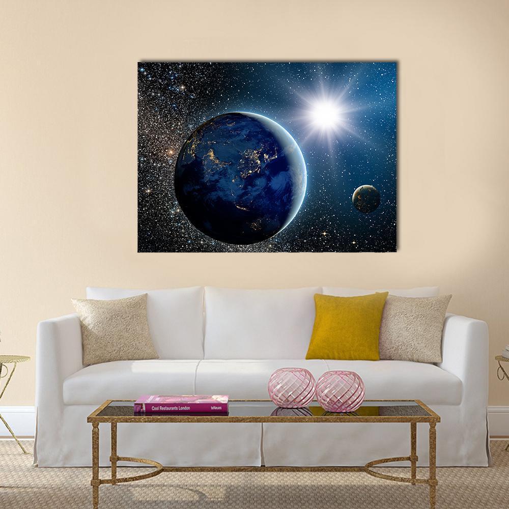 Earth & Sun From Space Canvas Wall Art-4 Horizontal-Gallery Wrap-34" x 24"-Tiaracle