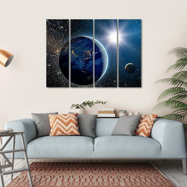 Earth &amp; Sun From Space Canvas Wall Art-4 Horizontal-Gallery Wrap-34" x 24"-Tiaracle