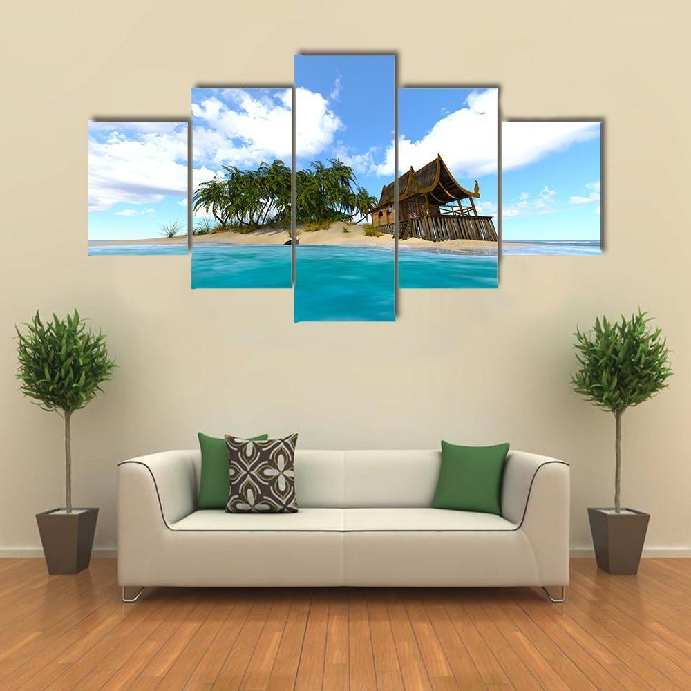 Beautiful View Of Island Canvas Wall Art-5 Star-Gallery Wrap-62" x 32"-Tiaracle