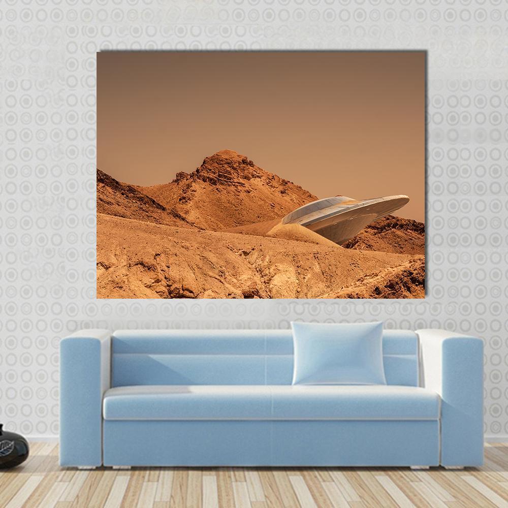 View of Mars Canvas Wall Art in brown and orange, single panel hung on a wall