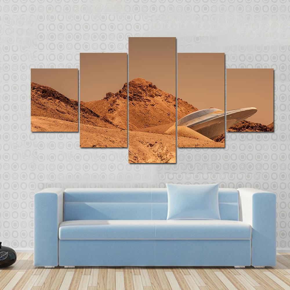 Beautiful View Of Mars Canvas Wall Art-5 Star-Gallery Wrap-62" x 32"-Tiaracle