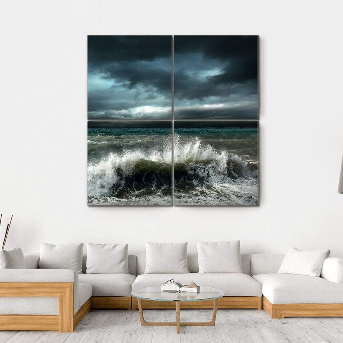 Storm Seascape Canvas Wall Art-4 Square-Gallery Wrap-17" x 17"-Tiaracle