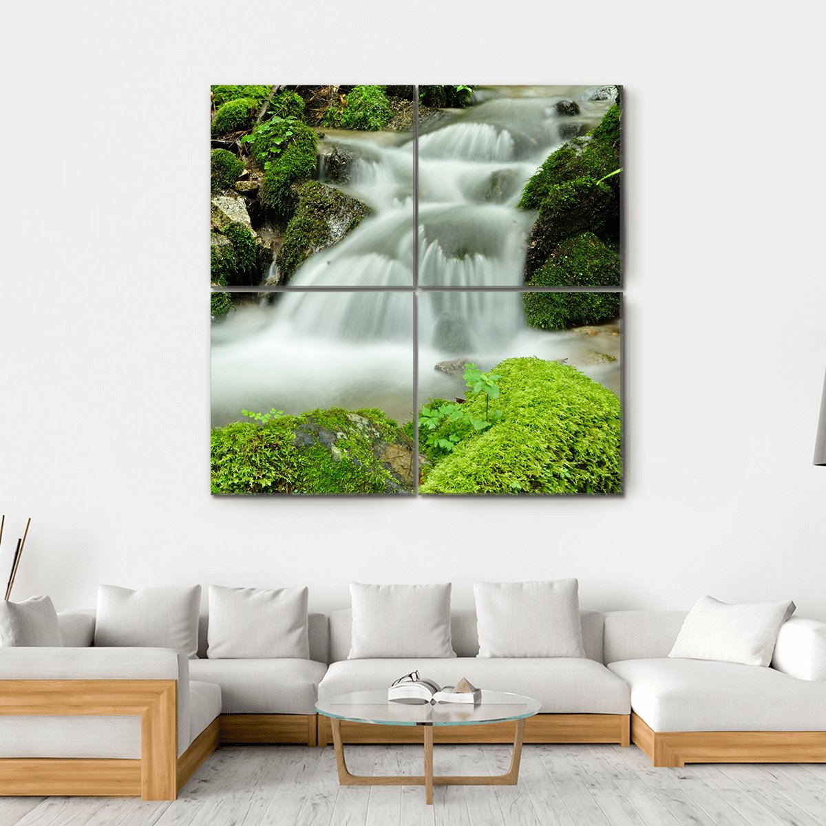 Stream Of Water Canvas Wall Art-4 Square-Gallery Wrap-17" x 17"-Tiaracle