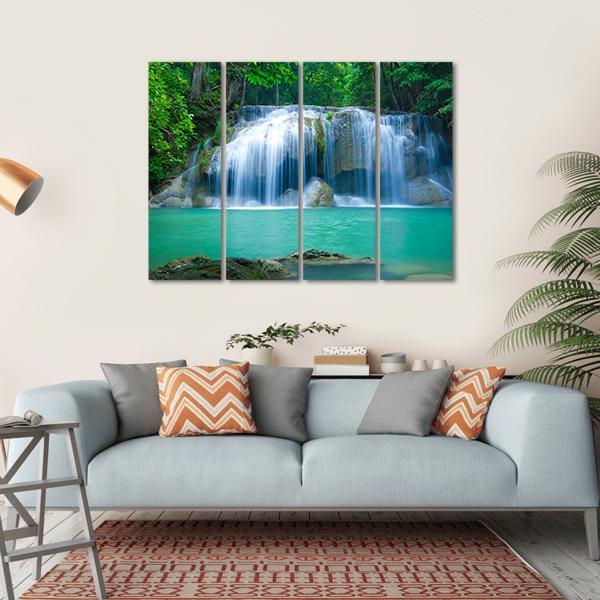 Green Waterfall Canvas Wall Art-4 Horizontal-Gallery Wrap-34" x 24"-Tiaracle