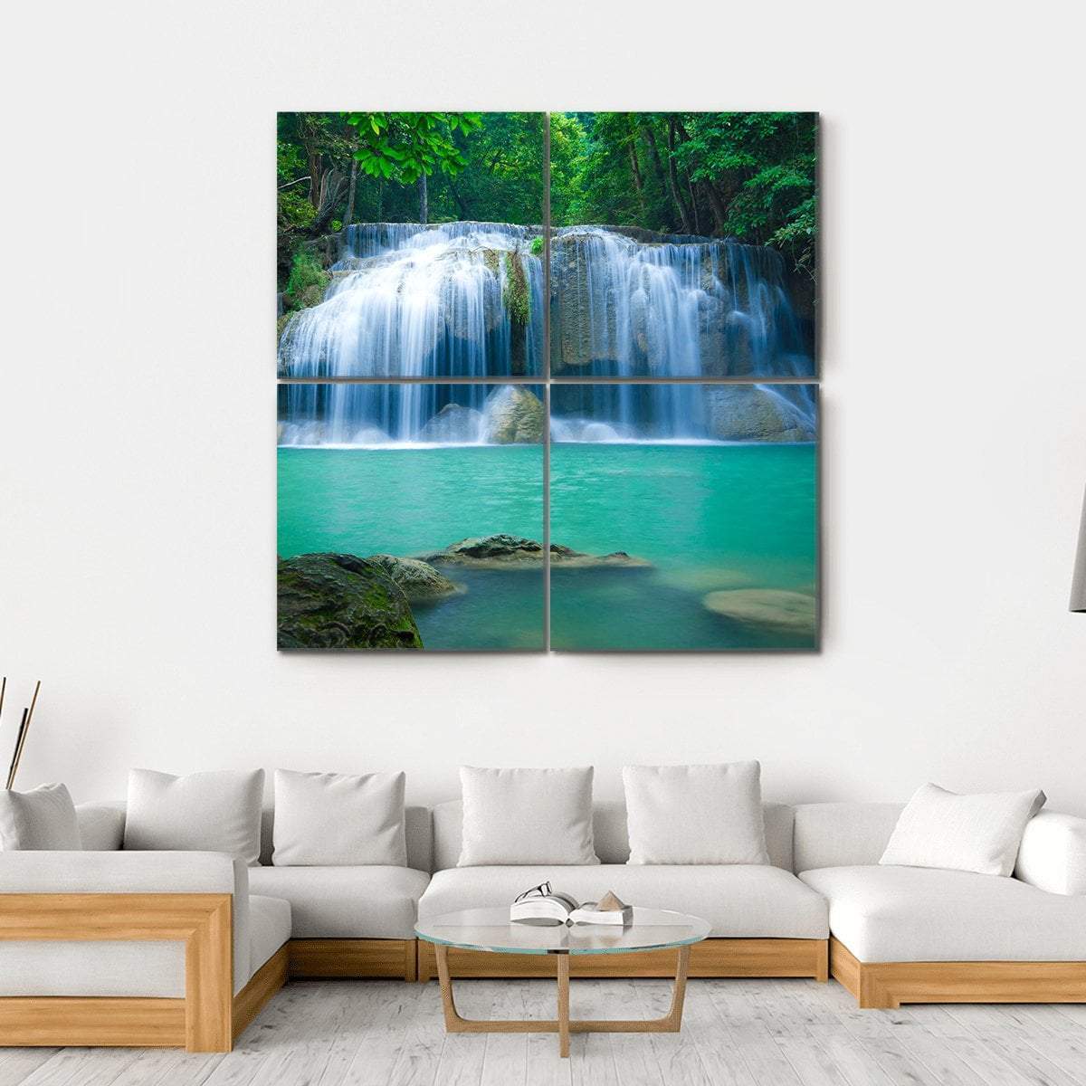 Green Waterfall Canvas Wall Art-4 Square-Gallery Wrap-17" x 17"-Tiaracle