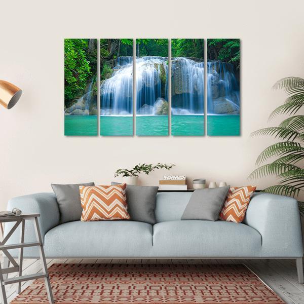 Green Waterfall Canvas Wall Art-5 Horizontal-Gallery Wrap-22" x 12"-Tiaracle