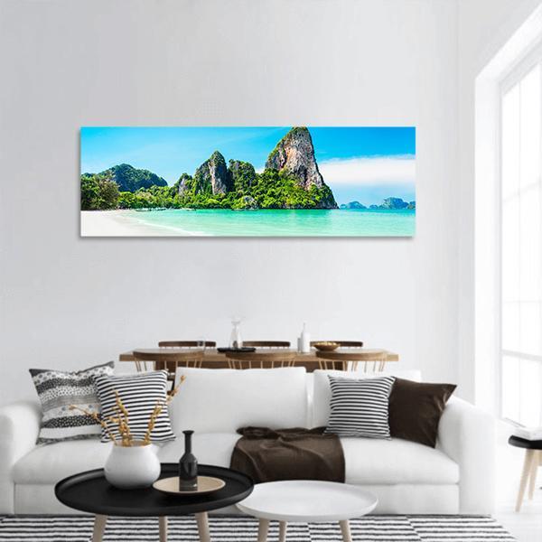 Beach With Mountains Panoramic Canvas Wall Art-3 Piece-25" x 08"-Tiaracle