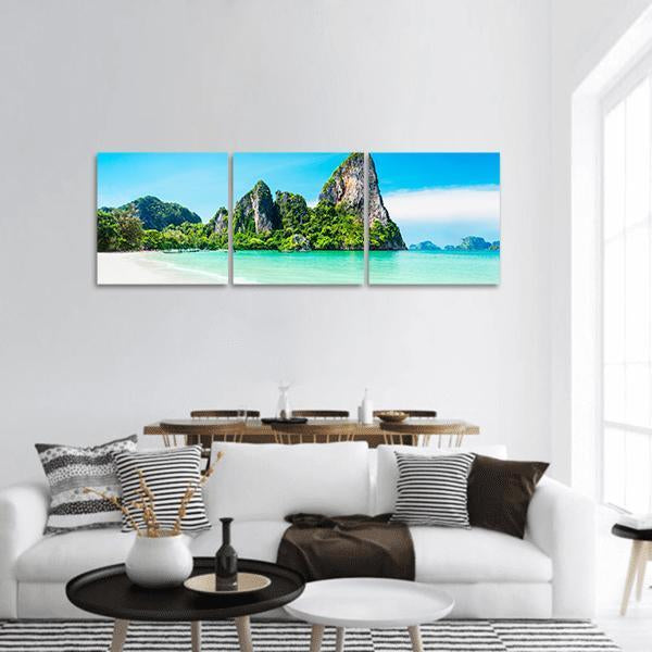 Beach With Mountains Panoramic Canvas Wall Art-3 Piece-25" x 08"-Tiaracle