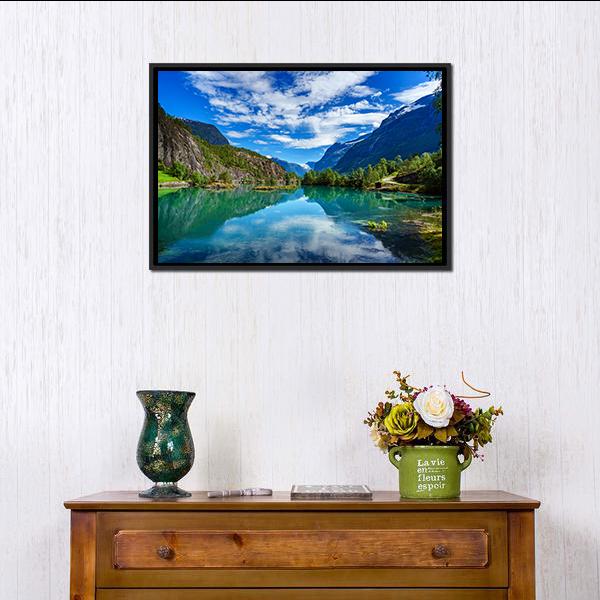 Beauty Of Norway Landscape Canvas Wall Art-1 Piece-Floating Frame-24" x 16"-Tiaracle