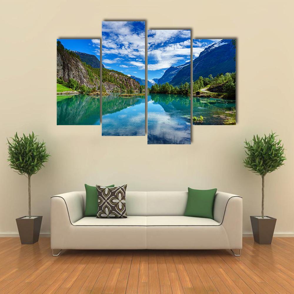 Beauty Of Norway Landscape Canvas Wall Art-4 Pop-Gallery Wrap-50" x 32"-Tiaracle