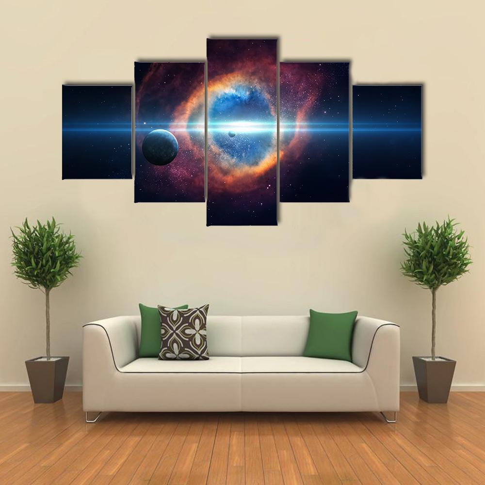 Beauty Of Space Canvas Wall Art-5 Star-Gallery Wrap-62" x 32"-Tiaracle