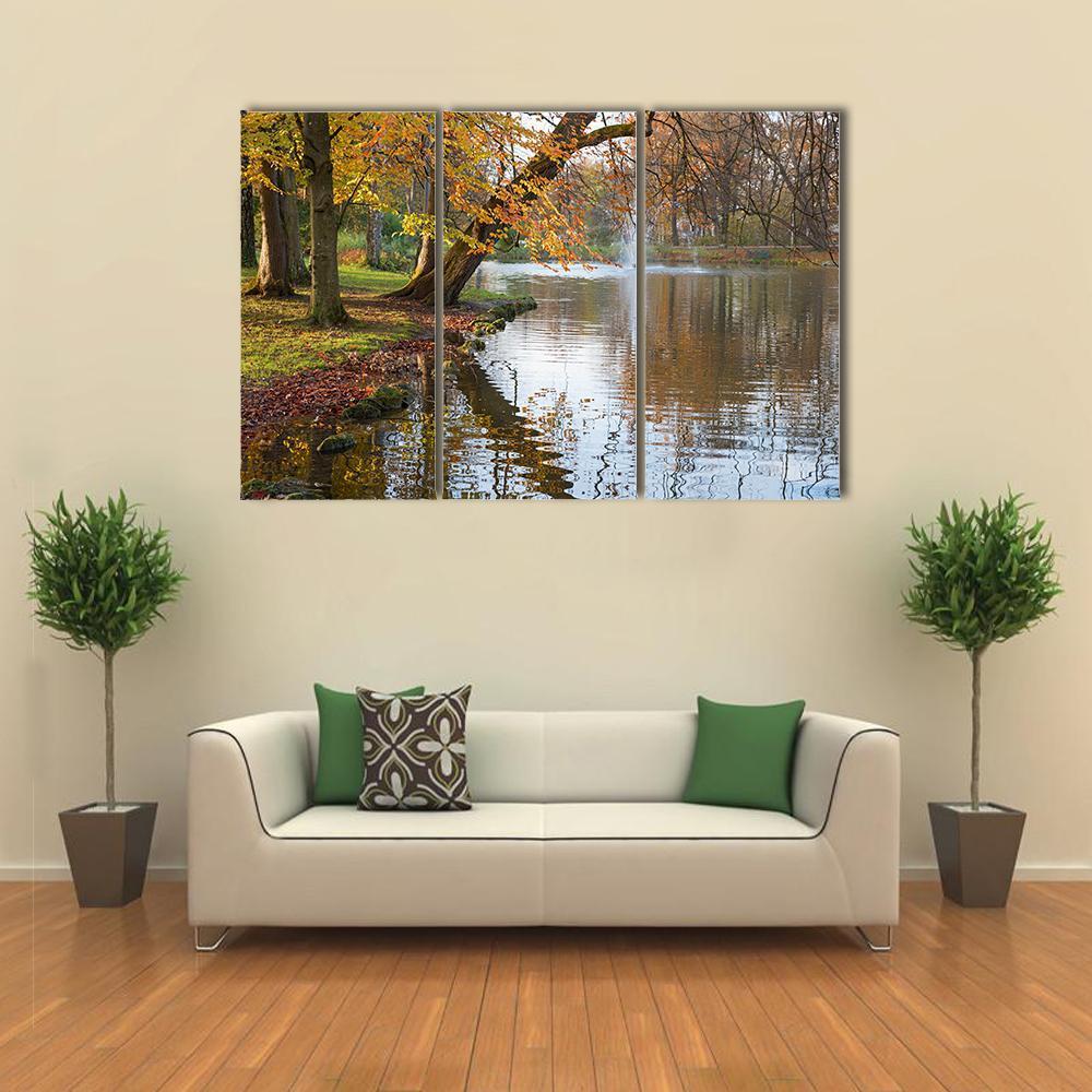 Beech Trees Near Pond Canvas Wall Art-3 Horizontal-Gallery Wrap-37" x 24"-Tiaracle